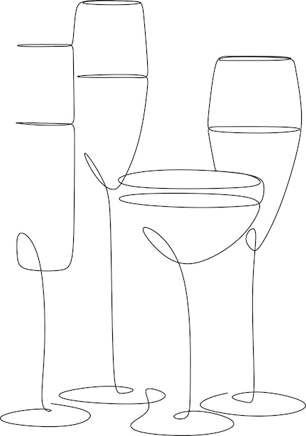 Copa de vino Dibujo de línea continua Dibujo negro sobre fondo blanco