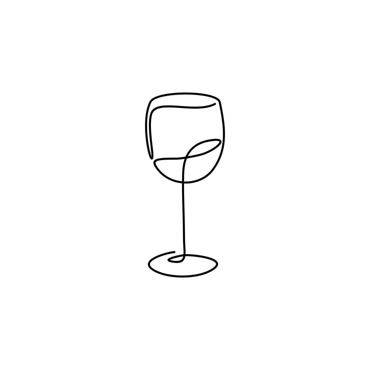 copa de vino de dibujo de una línea