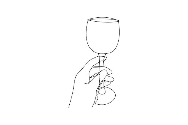 Copa de vino de dibujo de una sola línea concepto de vajilla ilustración de vector gráfico de diseño de dibujo de línea continua