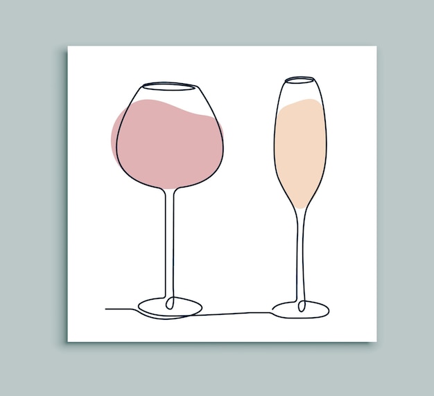 Vector copa de vino una línea de arte