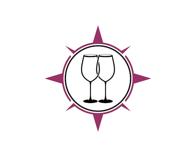 Copa de vino en el logo de la brújula