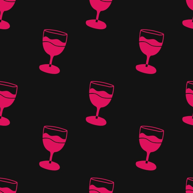 Copa de vino de patrones sin fisuras fondo rosa y negro estilo plano