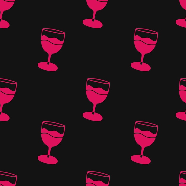 Copa de vino de patrones sin fisuras fondo rosa y negro estilo plano