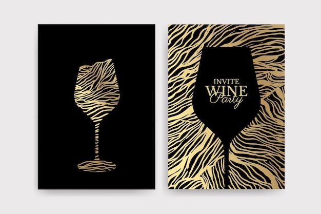 Copa de vino con textura y fondo de línea de color dorado