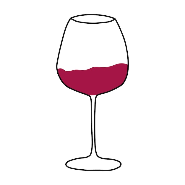 Copa con vino tinto Aislado en un fondo blanco Ilustración vectorial en estilo doodle Ilustración vectorial