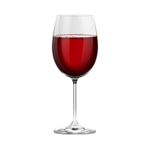 Vector copa de vino tinto realista burdeos aislado sobre fondo blanco.