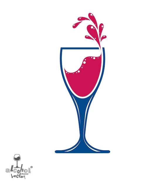 Copa de vino vectorial simple con salpicadura, ilustración de idea de alcohol. Copa de vino artística estilizada, objeto de encuentro romántico.