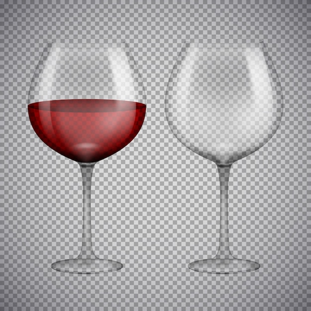 Copa de vino con vino tinto. Ilustración aislada en el fondo.