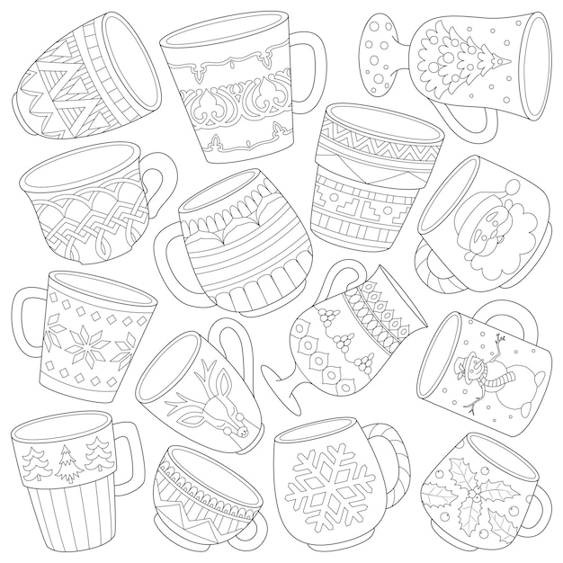 Copas de estilo navideño y copas de bebidas calientes hermoso conjunto de copas y copas festivas