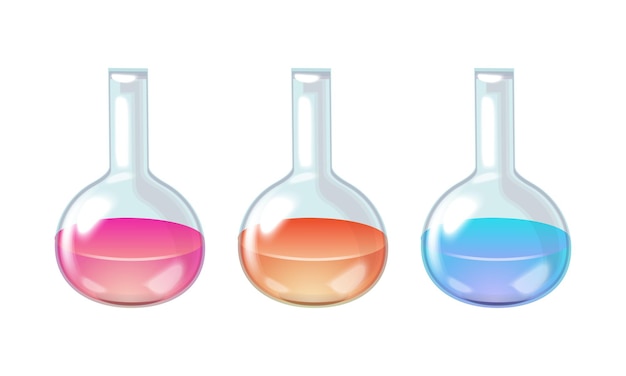Copas y frascos vectoriales con conjunto químico