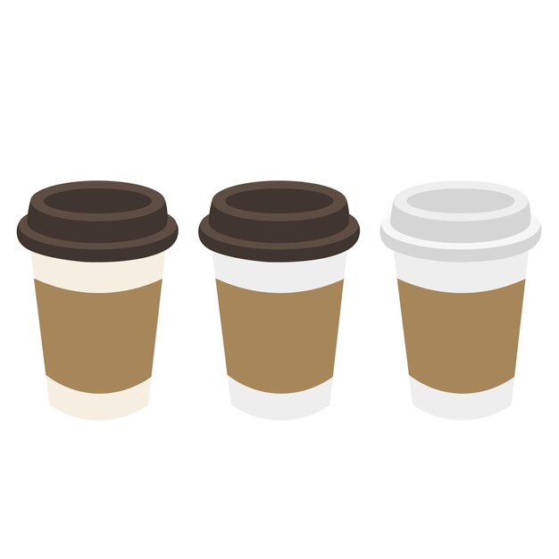 Copas de papel caliente para té o café con una ilustración vectorial de la tapa en blanco y negro
