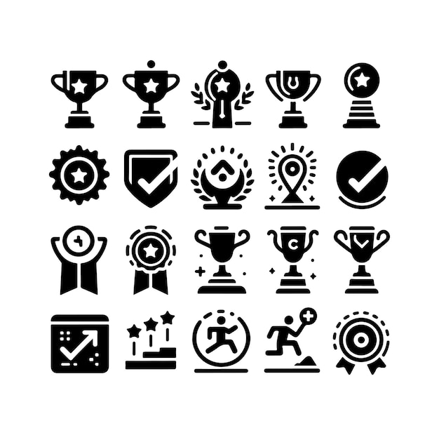 Copas de premios conjunto vectorial trofeo íconos negros campeón deportivo ganador del premio siluetas vectorial