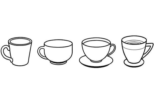 Copas de té dibujo artístico de línea obra de arte de té minimalista