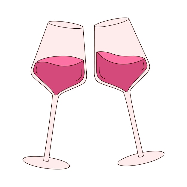 Copas de vino dibujadas a mano para el día de San Valentín Elementos de diseño para carteles tarjetas de felicitación pancartas e invitaciones