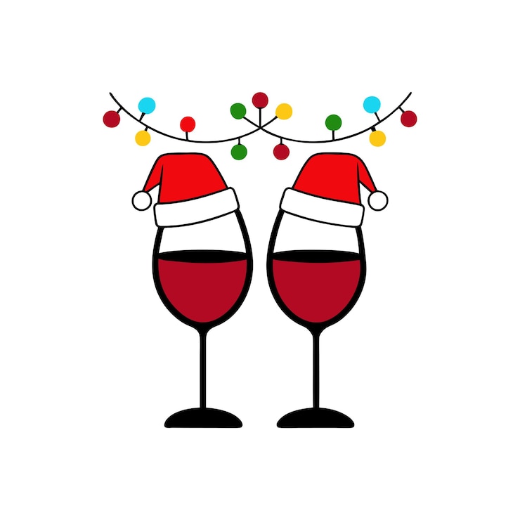 Vector copas de vino navideñas con ilustración vectorial del sombrero de papá noel diseño festivo de vacaciones