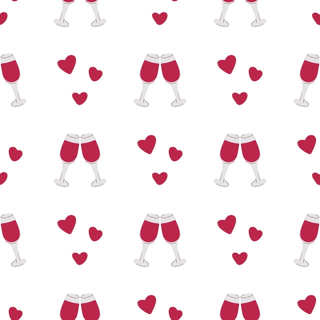 Copas vino de patrones sin fisuras fondo copas y corazones plantilla de amor romántico para fondo de pantalla