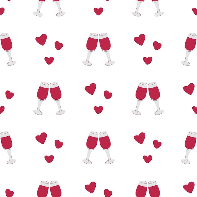 Copas vino de patrones sin fisuras fondo copas y corazones plantilla de amor romántico para fondo de pantalla