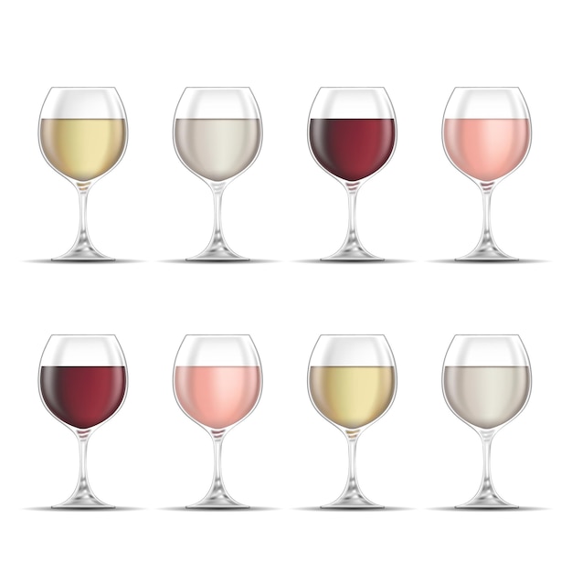 Vector copas de vino tinto, blanco y rosado