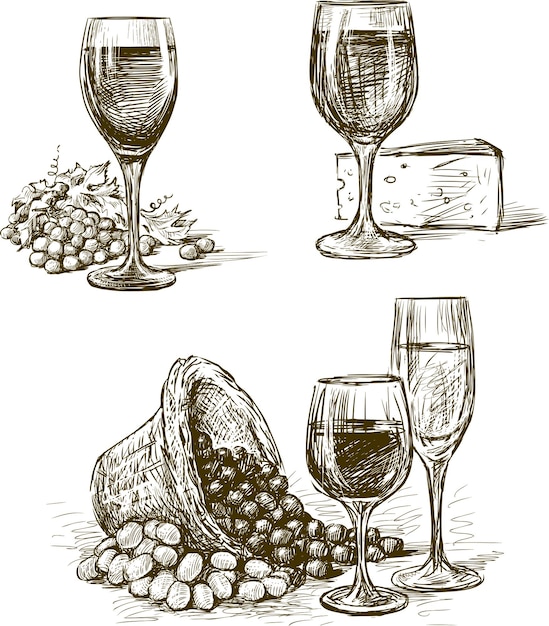 Vector copas de vino de uva