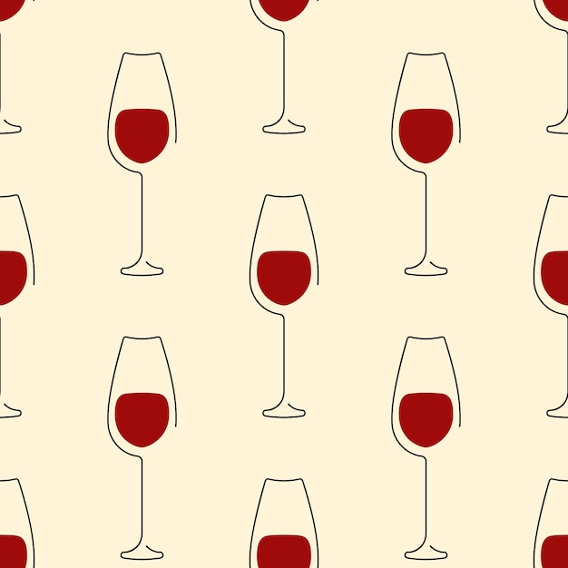 Copas de vino vector de patrones sin fisuras Estilizados dibujos de arte de línea negra sobre fondo beige