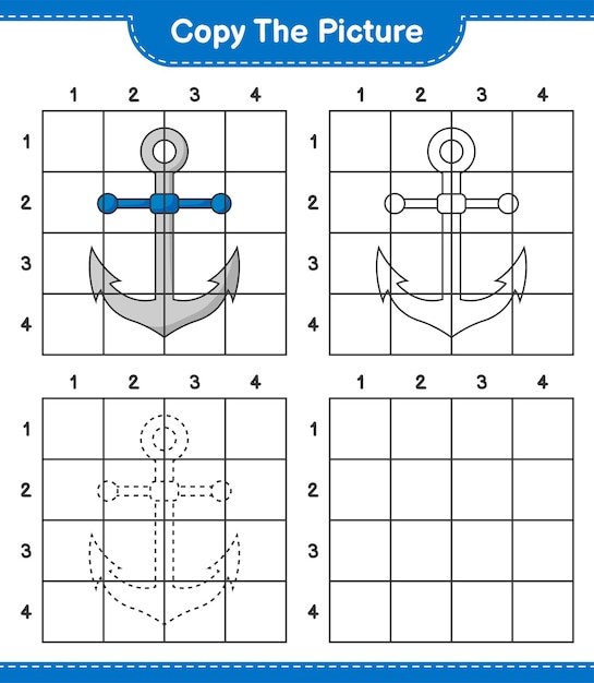 Copia la imagen copia la imagen de anchor usando líneas de cuadrícula juego educativo para niños