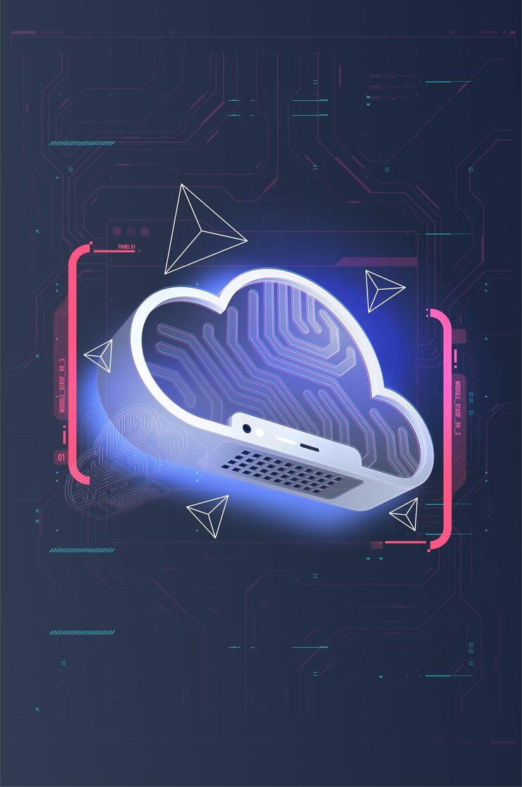 Vector copia de seguridad de datos de almacenamiento tecnología de internet concepto de negocio símbolo de nube de conexión en línea con interfaz hud futurista