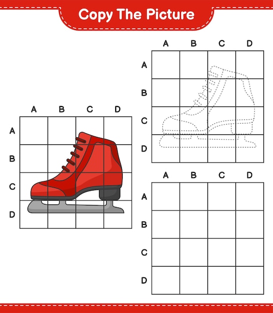 Copiar la imagen copiar la imagen de los patines de hielo usando líneas de cuadrícula juego educativo para niños