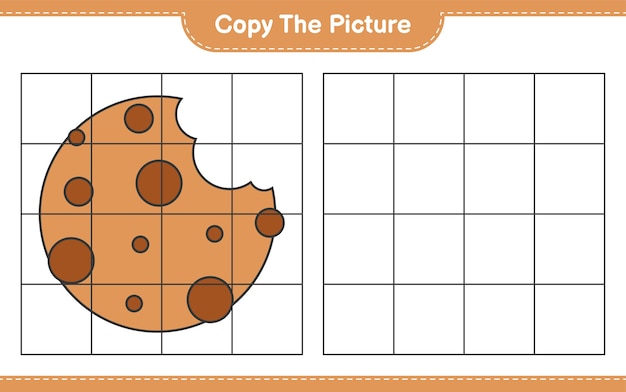 Copie la imagen, copie la imagen de las Cookies usando líneas de cuadrícula. Juego educativo para niños, hoja de trabajo imprimible