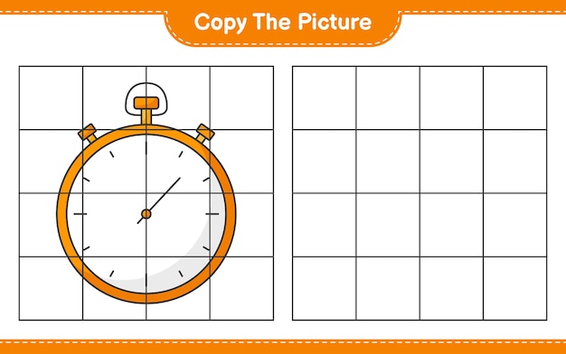Copie la imagen copie la imagen del cronómetro usando líneas de cuadrícula juego educativo para niños