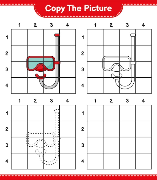 Copie la imagen copie la imagen de la máscara de buceo usando líneas de cuadrícula juego educativo para niños