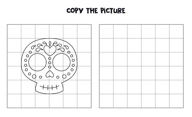 Copie la imagen del cráneo mexicano en blanco y negro juego de lógica para niños