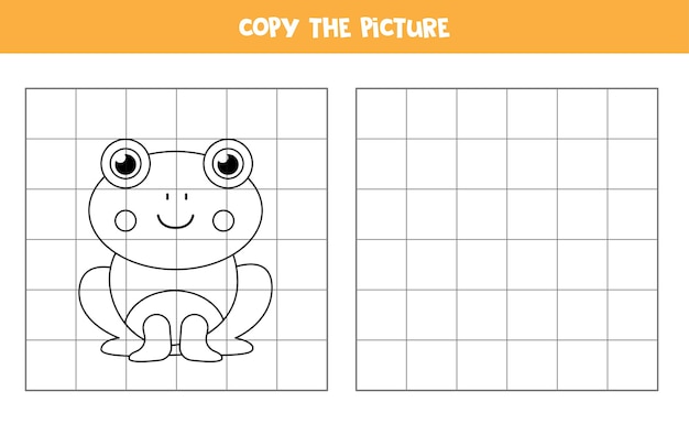 Copie la imagen de la rana linda de la historieta. Juego educativo para niños. Práctica de escritura a mano.