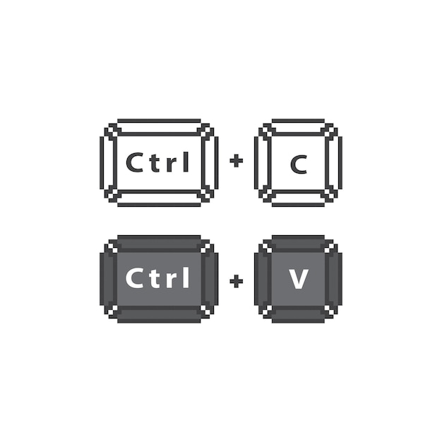 Vector copie y pegue el botón ctrl c y ctrl v pixel art icono de 8 bits ilustración vectorial