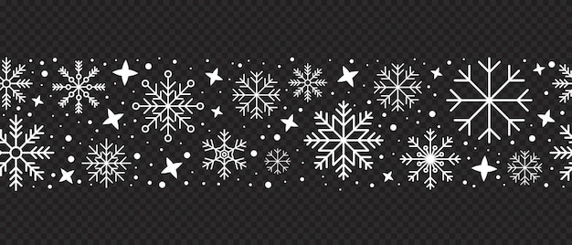 Copo de nieve abstracto borde sin costuras Patrón sin costuras de copos de nieve Nevada repetir telón de fondo Tema de vacaciones de invierno Fondo transparente con copos de nieve Ilustración vectorial