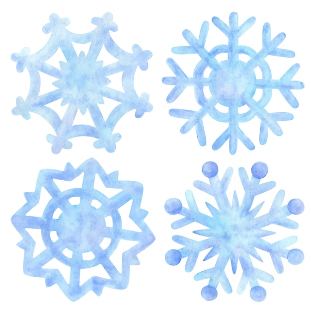 Un copo de nieve azul Ilustración acuarela de un copo de nieve Conjunto de imágenes prediseñadas de invierno para diseño de pegatinas