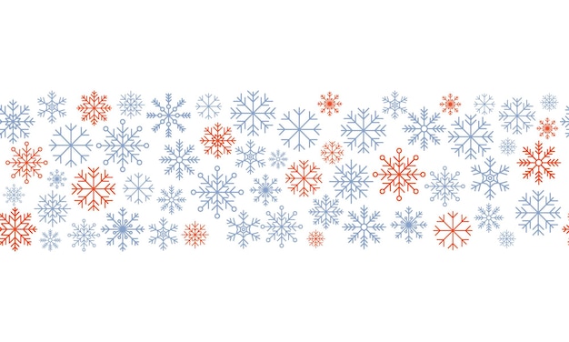 Copo de nieve borde sin costuras Patrón sin costuras de copos de nieve Nevada repetir telón de fondo Tema de vacaciones de invierno Fondo transparente con copos de nieve Ilustración vectorial