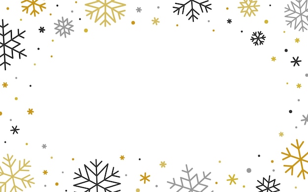 Copo de nieve borde lineal de invierno Marco adornado con espacio de copia cayendo copos de nieve helada en blanco Confeti nevado para tarjeta de Navidad banner volante fiesta evento invitación certificado de regalo cupón cupón