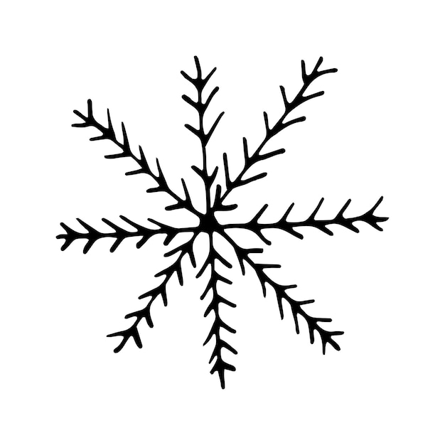 Copo de nieve dibujado a mano. Ilustración de vector de Doodle. Elemento de invierno para tarjetas de felicitación, carteles, pegatinas y diseño de temporada. Aislado sobre fondo blanco