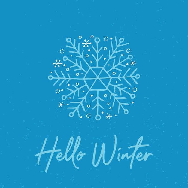 Un copo de nieve dibujado a mano ilustración vectorial en estilo garabato estado de ánimo de invierno hola 2023 feliz navidad y feliz año nuevo elemento azul claro sobre un fondo azul