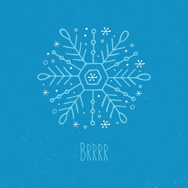 Un copo de nieve dibujado a mano ilustración vectorial en estilo garabato estado de ánimo de invierno hola 2023 feliz navidad y feliz año nuevo elemento azul claro sobre un fondo azul