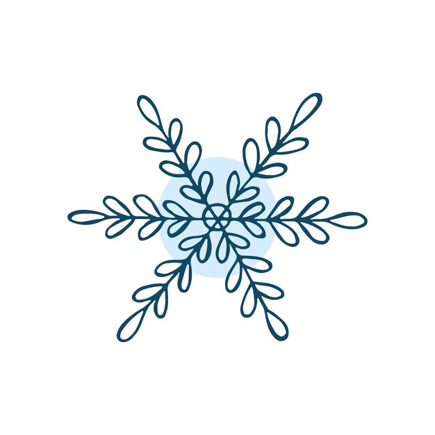 Un copo de nieve dibujado a mano Ilustración vectorial en estilo garabato Estado de ánimo de invierno Hola 2023 Feliz Navidad y Feliz Año Nuevo Elemento azul sobre un fondo blanco