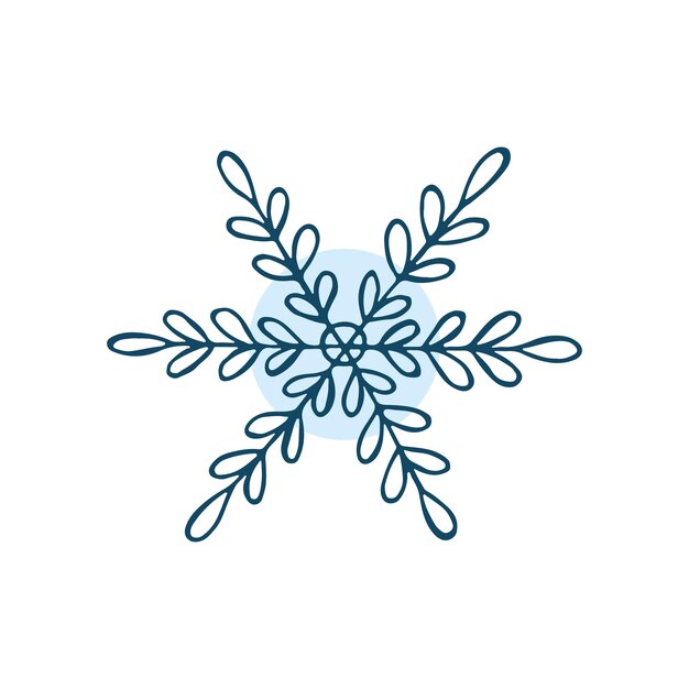 Vector un copo de nieve dibujado a mano ilustración vectorial en estilo garabato estado de ánimo de invierno hola 2023 feliz navidad y feliz año nuevo elemento azul sobre un fondo blanco