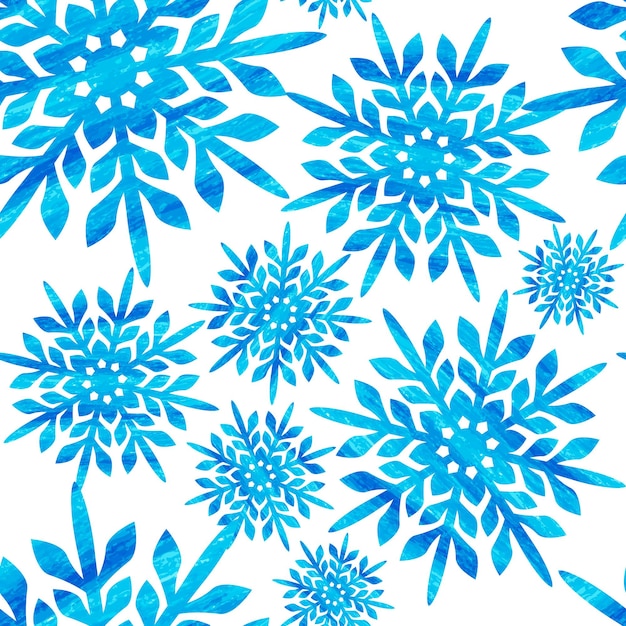 Copo de nieve efecto acuarela patrón sin costuras Patrón de nieve con copos de nieve Fondo festivo de Navidad y año nuevo Ilustración de stock vectorial de invierno