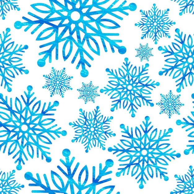 Copo de nieve efecto acuarela patrón sin costuras Patrón de nieve con copos de nieve Fondo festivo de Navidad y año nuevo Ilustración de stock vectorial de invierno