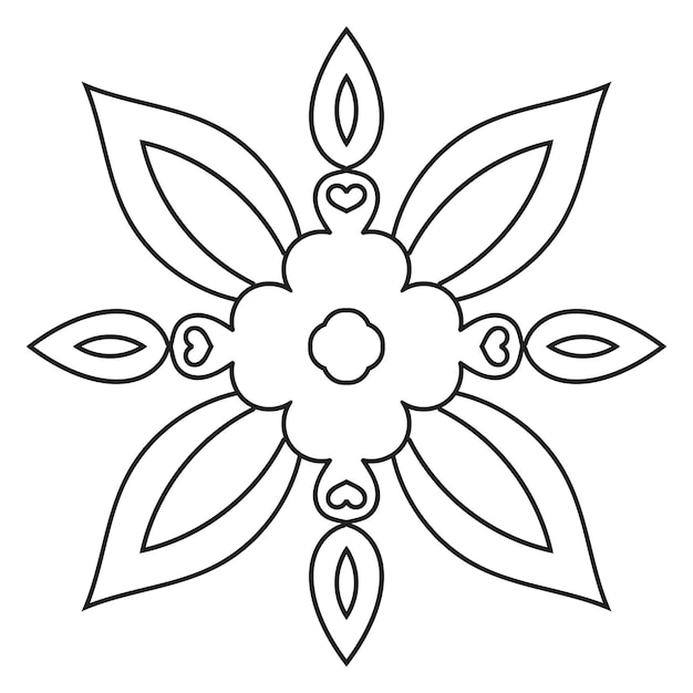 Copo de nieve de garabato redondo ornamental negro, flor aislada sobre fondo blanco. Esquema mandala.