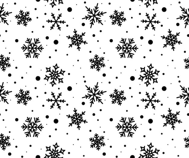 Vector copo de nieve línea negra patrón sin costuras fondo de estrella de hielo adornado de invierno copos de nieve lineales adorno de repetición papel de envoltura de papel de navidad decoración de papel tapiz de impresión papel de regalo de año nuevo de navidad helada