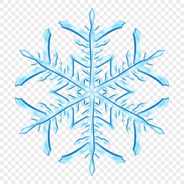 Copo de nieve de Navidad translúcido complejo grande en colores azul claro, aislado sobre fondo transparente. Transparencia solo en formato vectorial