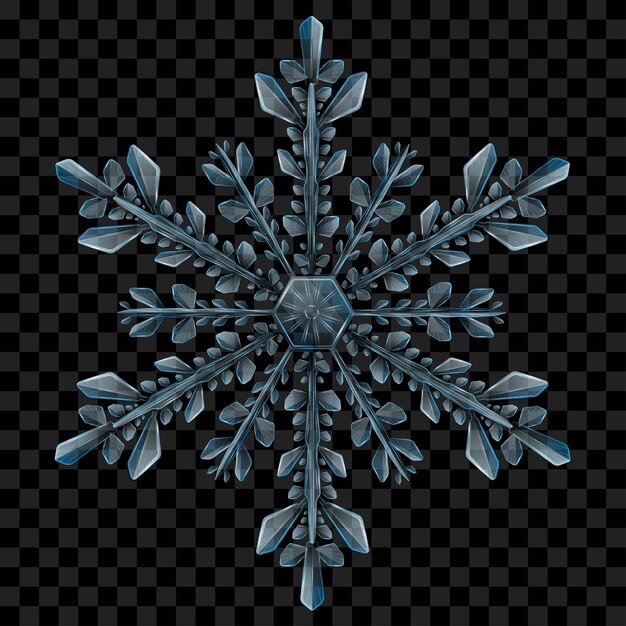 Copo de nieve de Navidad translúcido complejo grande en colores azul claro para usar sobre fondo oscuro. Transparencia solo en formato vectorial