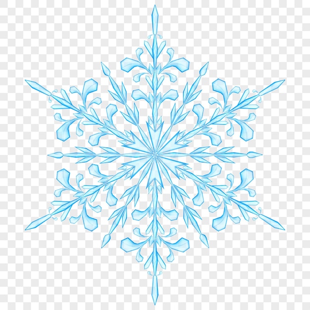 Copo de nieve de Navidad translúcido grande en colores azul claro sobre fondo transparente. Transparencia solo en archivo vectorial