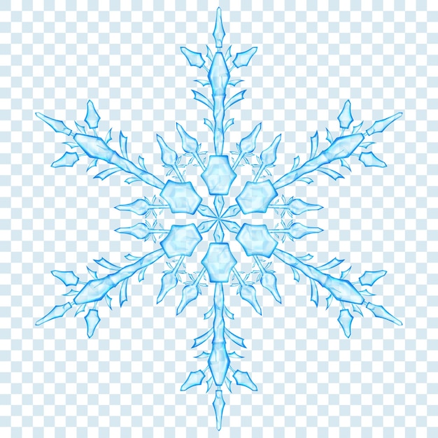Copo de nieve de Navidad translúcido grande en colores azul claro sobre fondo transparente. Transparencia solo en formato vectorial